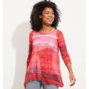 Liv Habitat Clothes Madie Tunic Top Tango Red Abstract Art Asymmetrical Womens S
